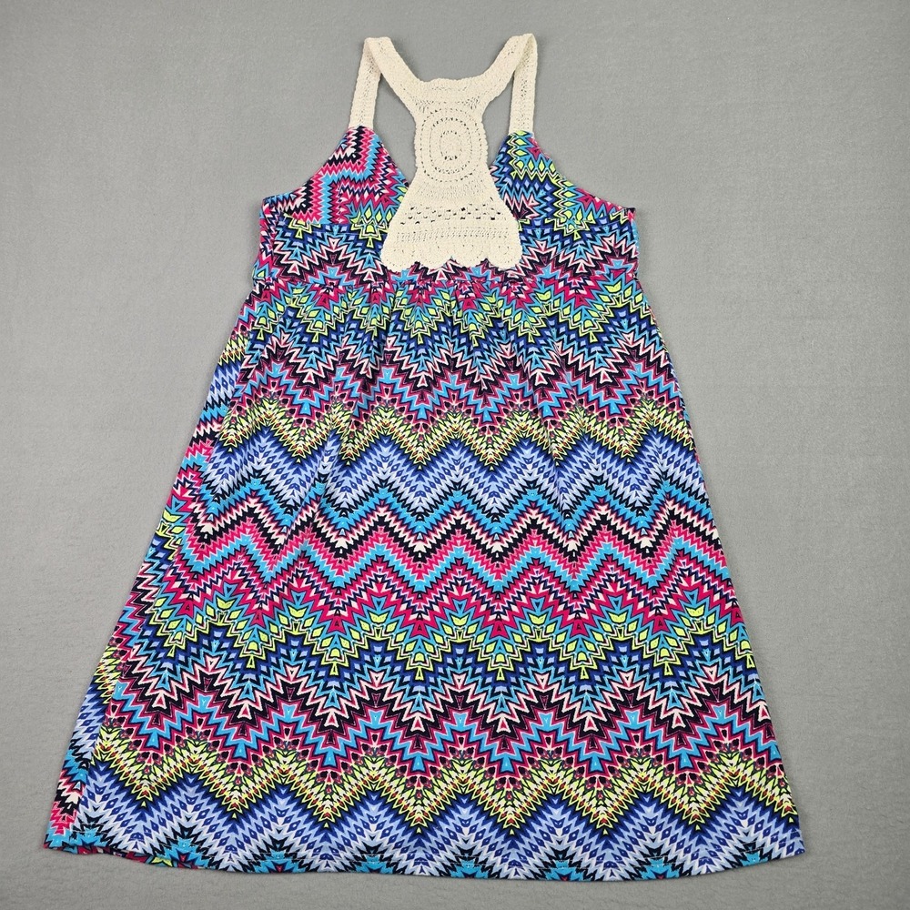 No Boundaries Girls Chevron Sundress Crochet Racerback Multicolor Size L 11-13 - Picture 3 of 9